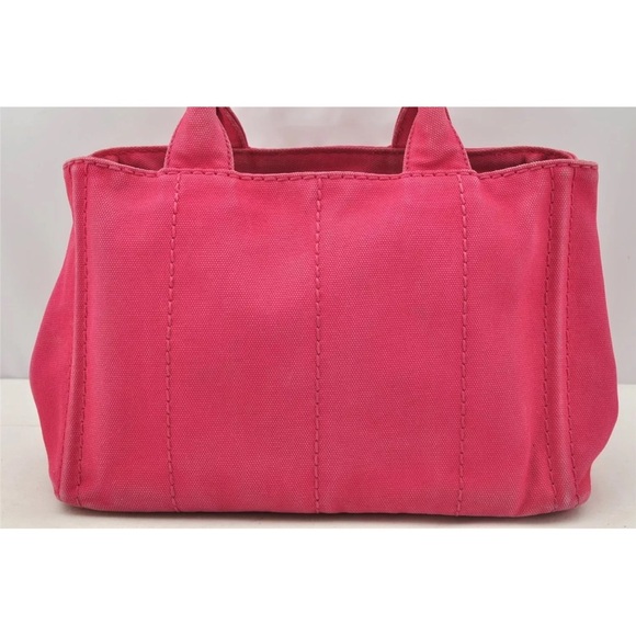 Authentic PRADA Canapa Canvas 2Way Hand Tote Bag Purse Pink with strap Beautiful - Picture 4 of 17